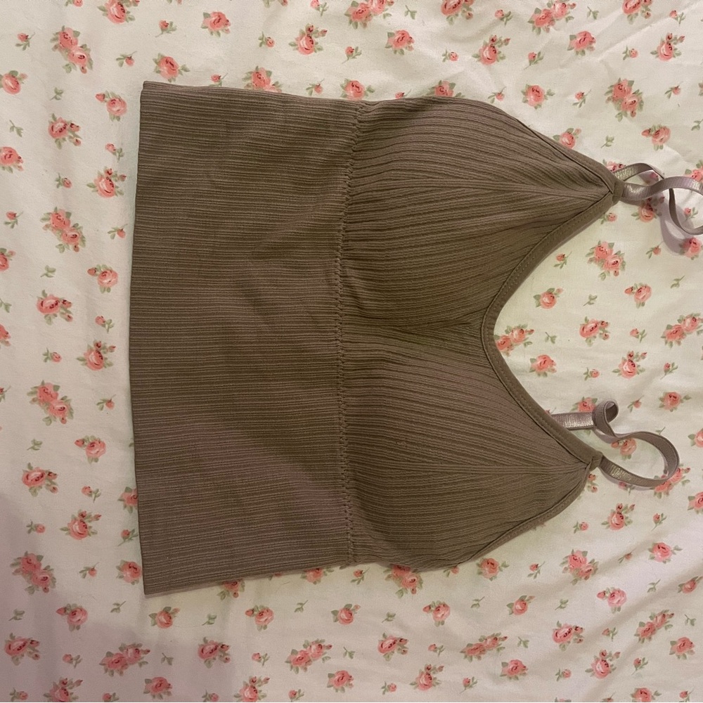 Brown Ribbed Crop Top